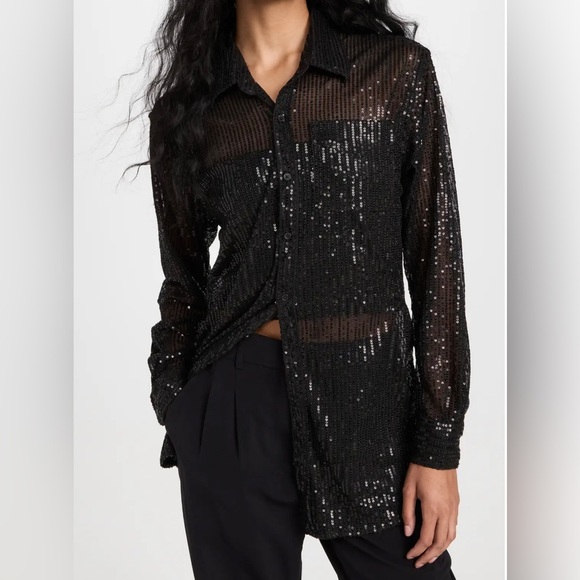 SPRWMN Tops - SPRWMN black sheer sequin button down blouse 🖤